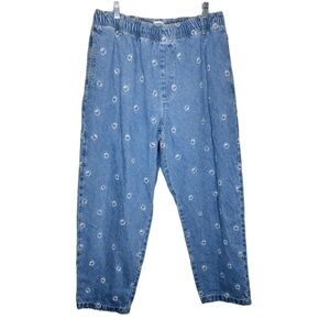 BDG Embroidered Smiley Face Baggy Elastic Waist Straight Leg Jeans